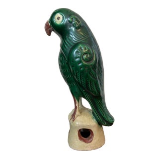 Early 20th Century Green Glazed Chinese Terra Cotta Roof Tile Parrot Finial For Sale