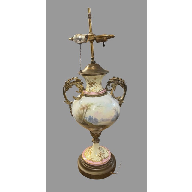 Antique French Sevres Style Porcelain Table Lamp Hand Painted Signed Marius For Sale - Image 4 of 11