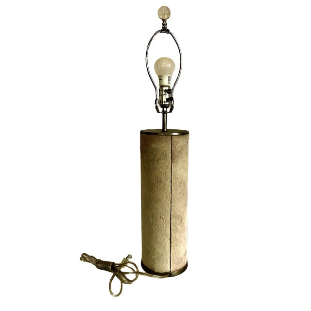 Mid-Century Modern A Pair of Mid-Century Hair-on-Hide Wrapped Table Lamps With Brass Trim For Sale - Image 3 of 18