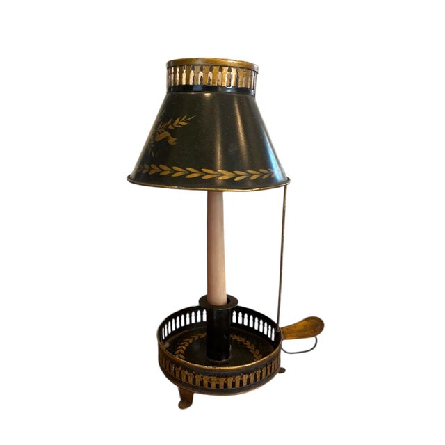 Early 20th Century Black French Tole / Toleware Bouillotte Candle Lamp With Gilt / Gold Accents For Sale - Image 4 of 8