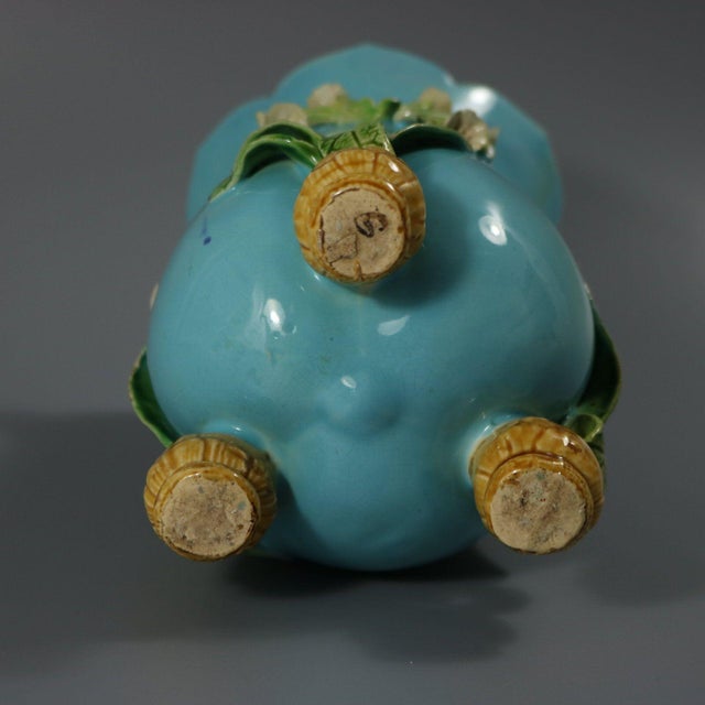 Aqua Minton Majolica Floral Vase With Bulb Feet For Sale - Image 8 of 13