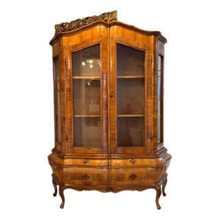 Baroque Style Display Cabinet in Inlaid Walnut Wood, 1980s For Sale
