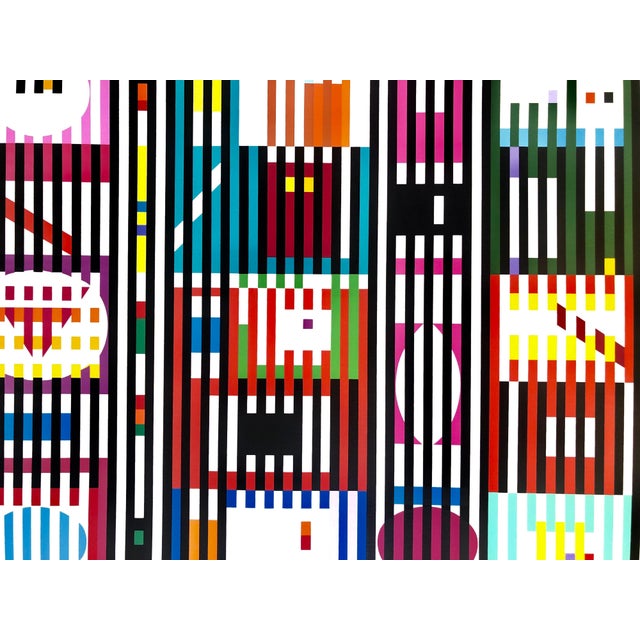 Printmaking Materials Yaacov Agam, Yaacov Agam Large Silkscreen Colors on Gold Signed Israeli Kinetic Op Art Print, c.1980 For Sale - Image 7 of 8