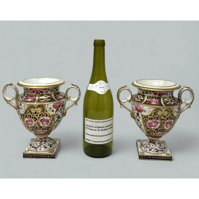Gold Antique Pair English Royal Crown Derby Campana Porcelain Urns Vases Imari Patern For Sale - Image 8 of 9