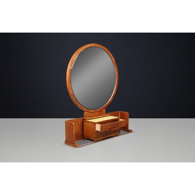 Art Deco French Vanity with Sliding Center Cabinet and Stool, 1930s, Set of 2 For Sale - Image 6 of 16