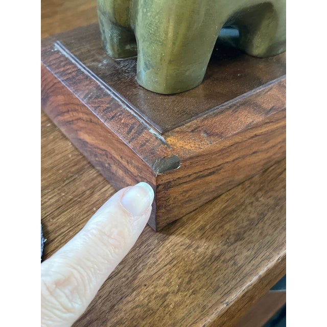 Vintage Brass Elephant on Wood Stand For Sale - Image 9 of 9