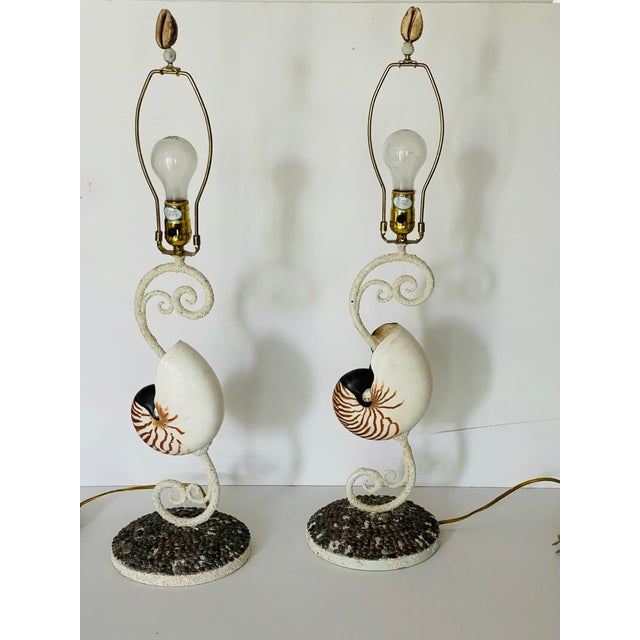 Coastal Gorgeous Pair Mid Century Sea Shell Coastal Lamos For Sale - Image 3 of 5