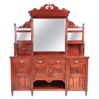 Antique Victorian Carved Walnut Mirror Back Sideboard For Sale