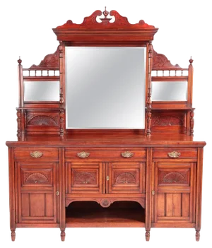 Antique Victorian Carved Walnut Mirror Back Sideboard