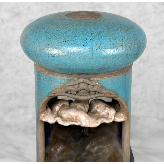 Metal Vintage Abstract Folk Signed Pottery & Stained Glass Window Shrine Sculpture For Sale - Image 7 of 13
