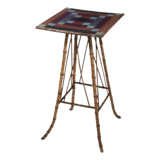 Victorian Bamboo Table With Folk Art Patchwork Top For Sale