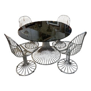 Chrome-Plated Steel Table and Chairs by Gastone Rinaldi for Rima, Set of 5 For Sale