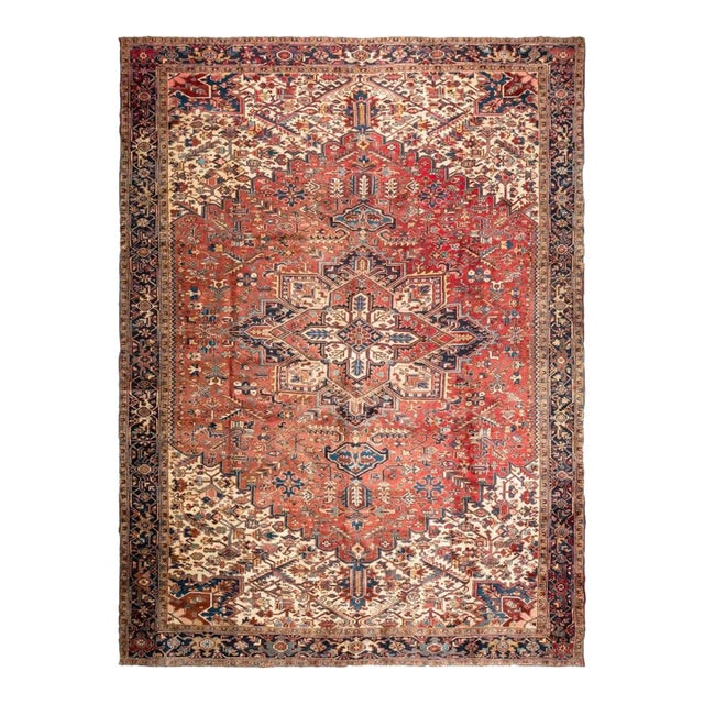 TWO-TONED PALACE Size Vintage Northwest Tribal Heriz Sun-Kissed with Reds Rug 12 x 17.7 For Sale