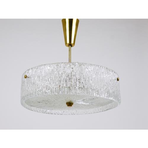 Round Textured Glass Ring and Brass Pendant Lamp by J. T. Kalmar for Kalmar, 1950s For Sale - Image 3 of 15