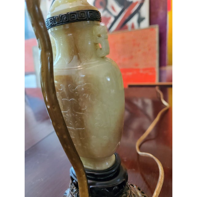 Gemstone Antique Chinese Jade Lamp For Sale - Image 7 of 11