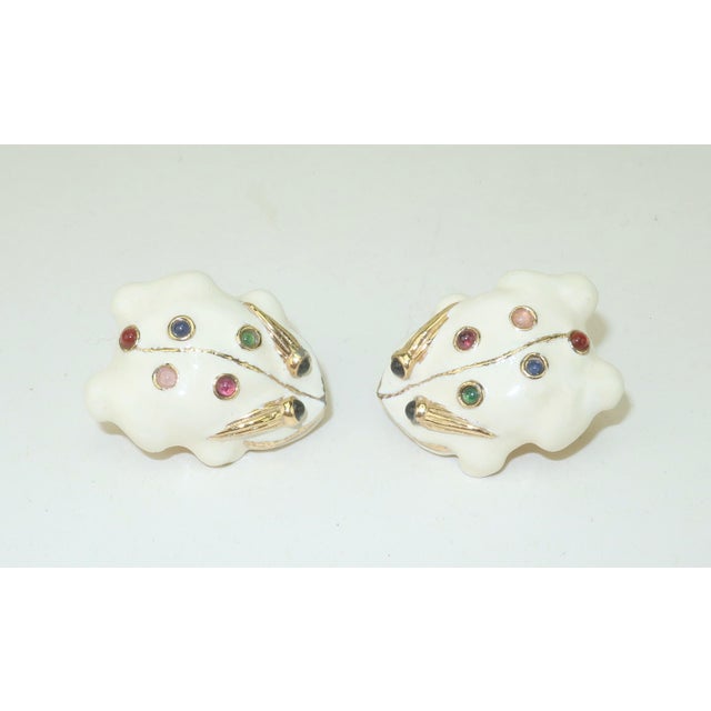 Late 20th Century Judith Leiber Enamel Frog Earrings With Glass Cabochon Stones, a Pair For Sale In Atlanta - Image 6 of 10