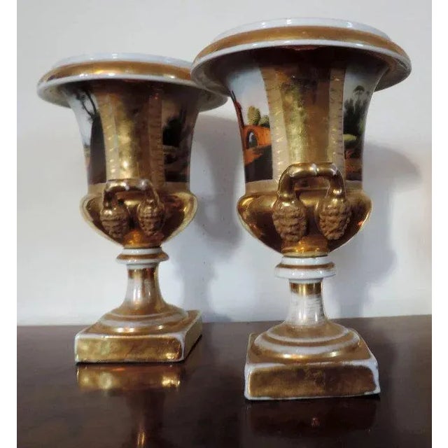 French Empire 19th Century Old Paris Porcelain Campagna Urn Vases - a Pair For Sale In New York - Image 6 of 11