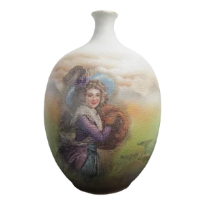 Royal Bayreuth Bavaria Porcelain Figural Tapestry Fancy Lady Portrait Vase