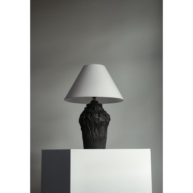 Art Nouveau Table Lamp in Black Terracotta with Poppy Decor from L. Hjort, Denmark, 1920s For Sale - Image 3 of 15