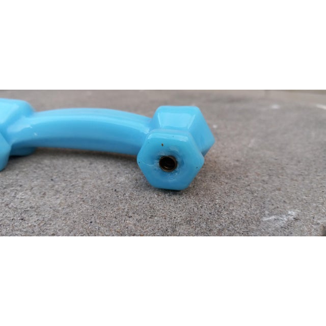 1920s Art Deco Pair (2x) Blue Opaline Glass Drawer Pulls (Handles) For Sale - Image 13 of 16