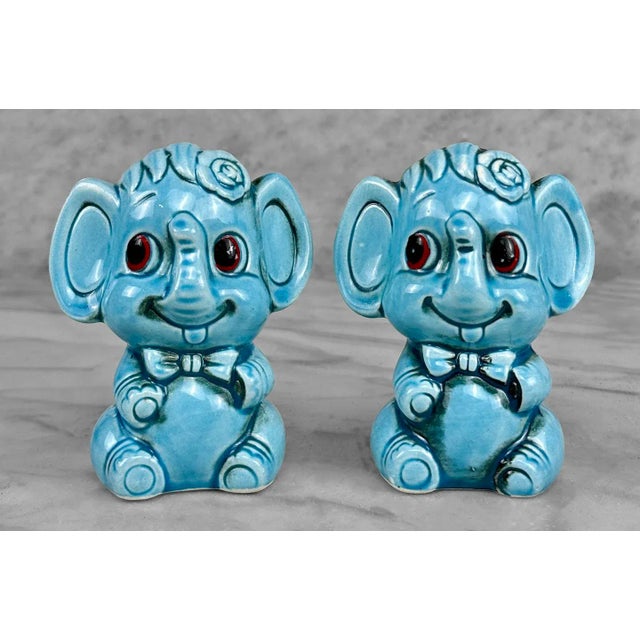 Boho Chic Vintage Japan Porcelain Blue Elephant Salt & Pepper Shakers - a Pair For Sale - Image 3 of 9