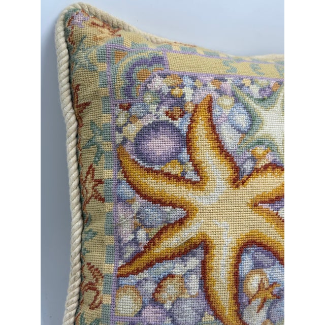 Coastal Vintage Star Fish Needlepoint Pillow For Sale - Image 3 of 5