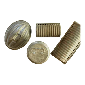 1890's German Christmas Tin Pudding/Bread Molds, S/4
