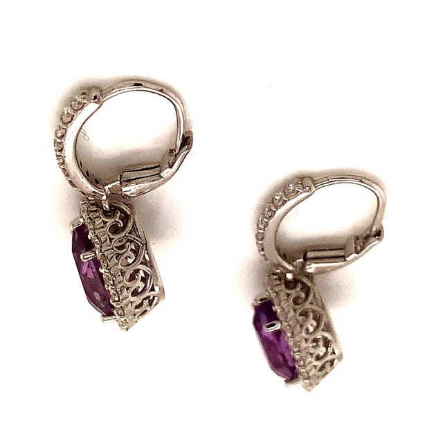 Natural Amethyst Diamond Earrings 14k Gold 4.25 Tcw Certified For Sale - Image 10 of 11