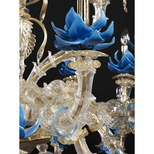Rezzonico Style Murano Glass Chandelier with Blue Flowers For Sale - Image 10 of 12