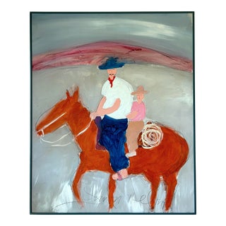 "On the Ranch", 1984 Folk Art Figurative Painting by Jim N. Hill For Sale
