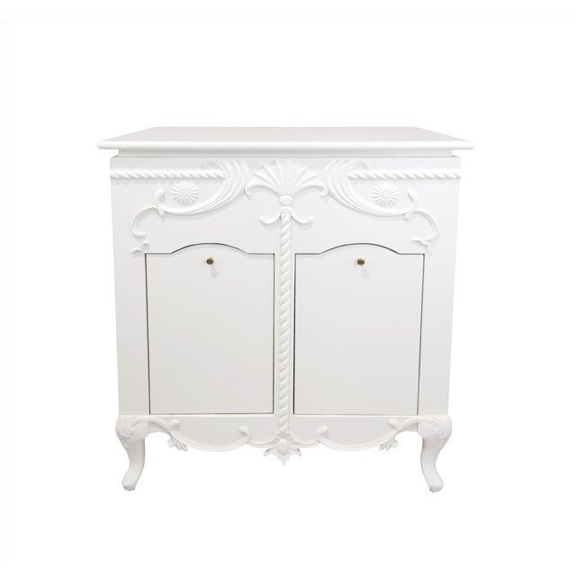 A Classic European Baroque-Style White Embossed Storage Cabinet/Bathroom Vanity Base. For Sale - Image 13 of 14