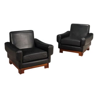 Mid-Century Armchairs in Black Leather, 1970s For Sale