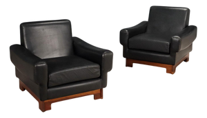 Mid-Century Armchairs in Black Leather, 1970s