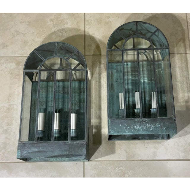 Pair of Vintage Handcrafted Wall-Mounted Brass Lantern For Sale - Image 11 of 12