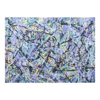 Abstract Expressionist Blue, Purple & Black Painting Style of Jackson Pollock For Sale
