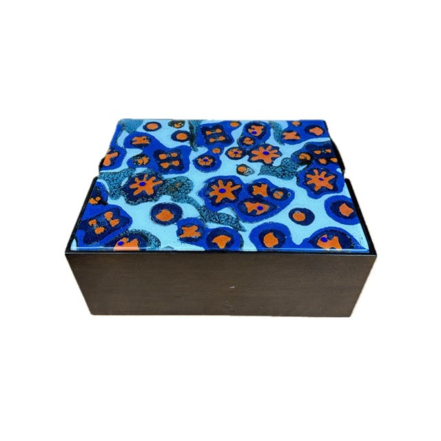 Colorful Decorative Coffee Table Box With Hand Blown Glass Top | Chairish