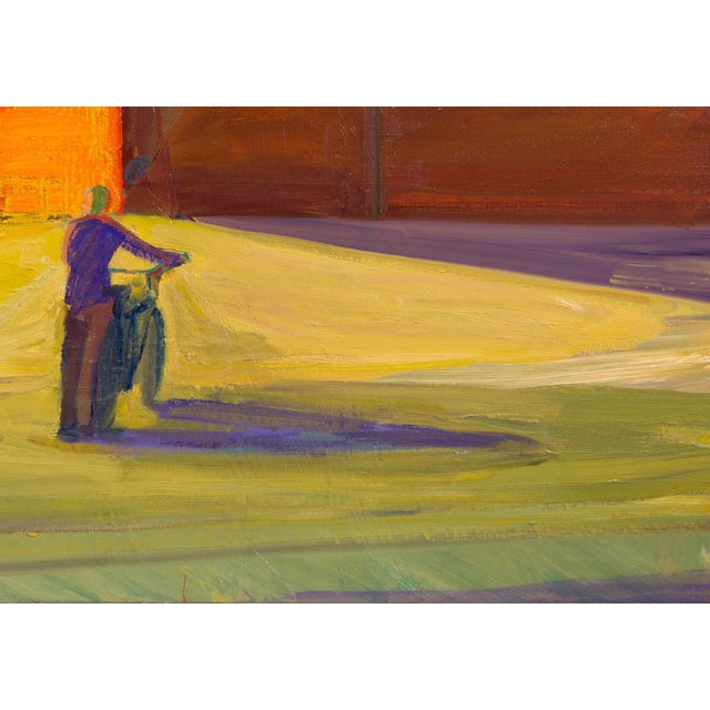 Early 21st Century Store Lot by Hiroshi Sato | Oil on Canvas Painting of a figure in a parking lot with buildings. For Sale - Image 5 of 5