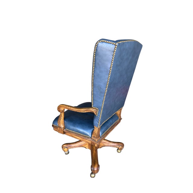 Mid-Century Modern Vintage Drexel Heritage Navy Leather Executive Office Chair For Sale - Image 3 of 11