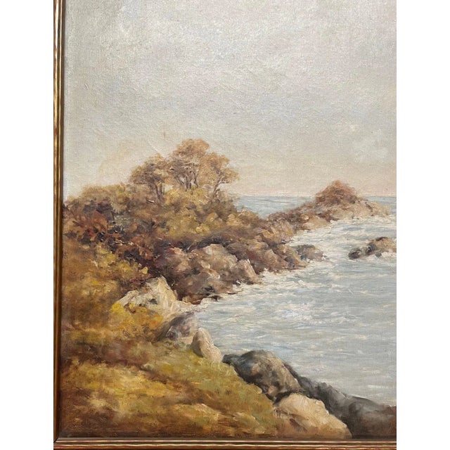 Antique California School Coast of Monterey Signed Illegible Oil Painting -wood? For Sale In Boston - Image 6 of 12