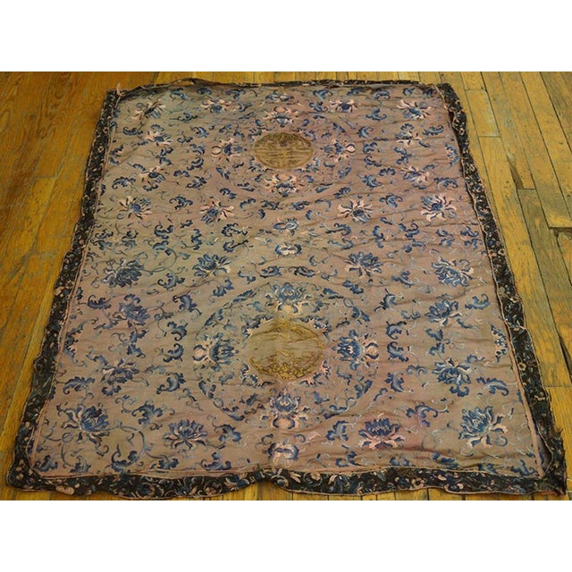 Chinese 1850s Antique Chinese Floral Square Coral Textile Art Flat Weave Rug For Sale - Image 3 of 6