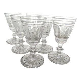 Set of 6 English Late Georgian Cut Crystal Wine Glasses, C. 1830 For Sale