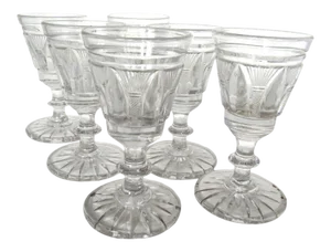 Set of 6 English Late Georgian Cut Crystal Wine Glasses, C. 1830