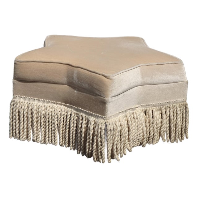 Off White Star Shaped Ottoman Footstool W Velvet and Fringe For Sale