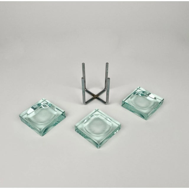 1970s Ashtrays in Glass & Steel with Stand by Gallotti & Radice, Italy, 1970s, Set of 4 For Sale - Image 5 of 12