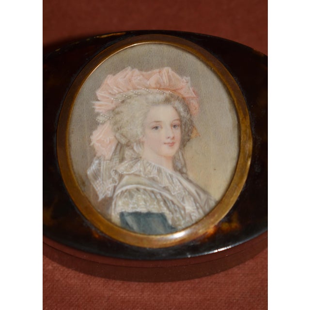 Antique Tortoiseshell Ivory Box French Hand Painted Portrait Miniature Lady For Sale In Philadelphia - Image 6 of 15