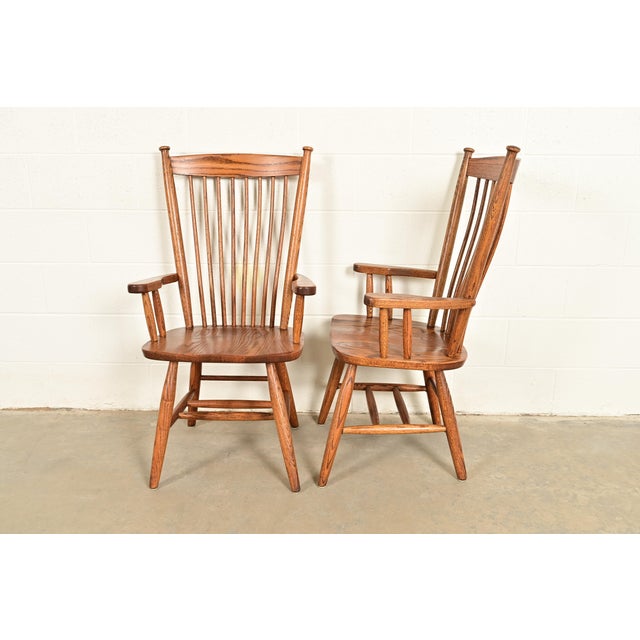 Stickley Style American Colonial Solid Oak Spindle Back Windsor Dining Chairs, Set of Six For Sale - Image 13 of 15