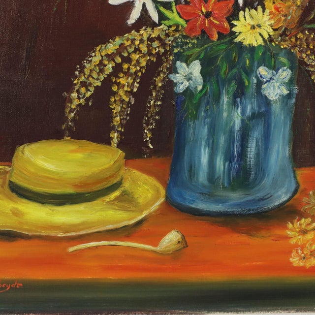 R. Aerdbeyde, Flowers with Hat, 1970s, Painting on Canvas For Sale - Image 3 of 12