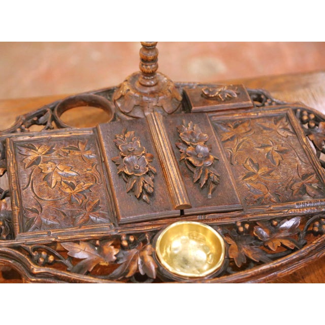 Wood 19th Century French Black Forest Carved Walnut Smoker’s Desk Set For Sale - Image 7 of 13