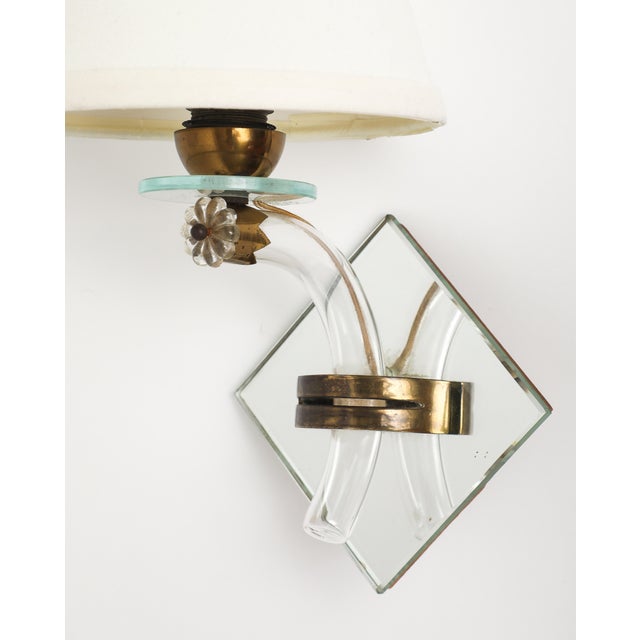 Midcentury French Mirrored Sconces With Blown Glass and Brass Fittings For Sale - Image 11 of 11