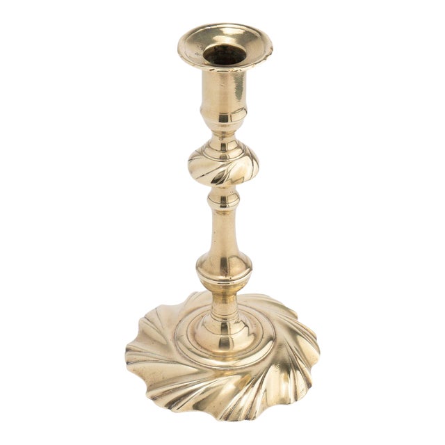 English Seam Cast Brass Swirl Base Candlestick, 1750 For Sale